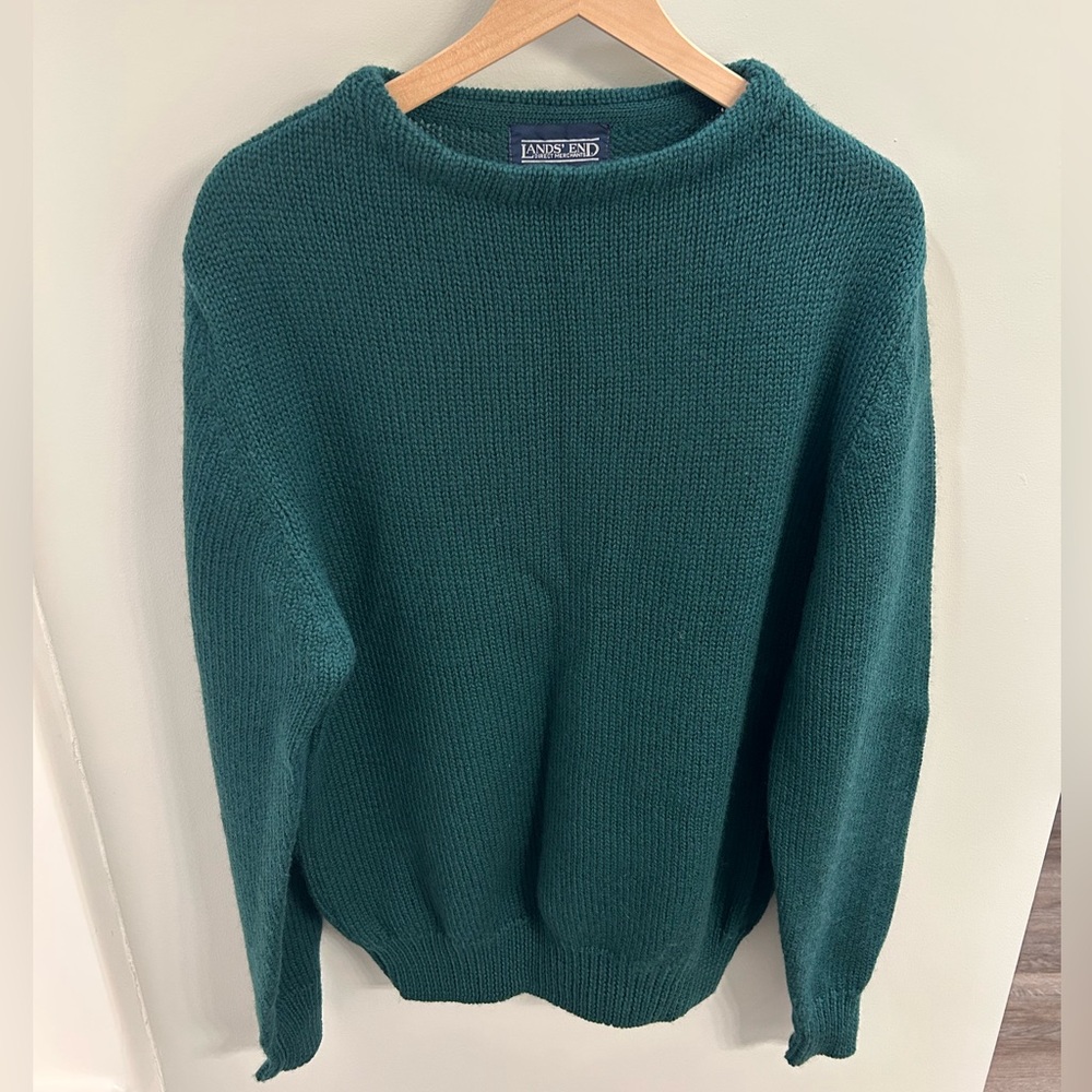 Lands’ End 100% Wool Sweater Size XL Forest Green
